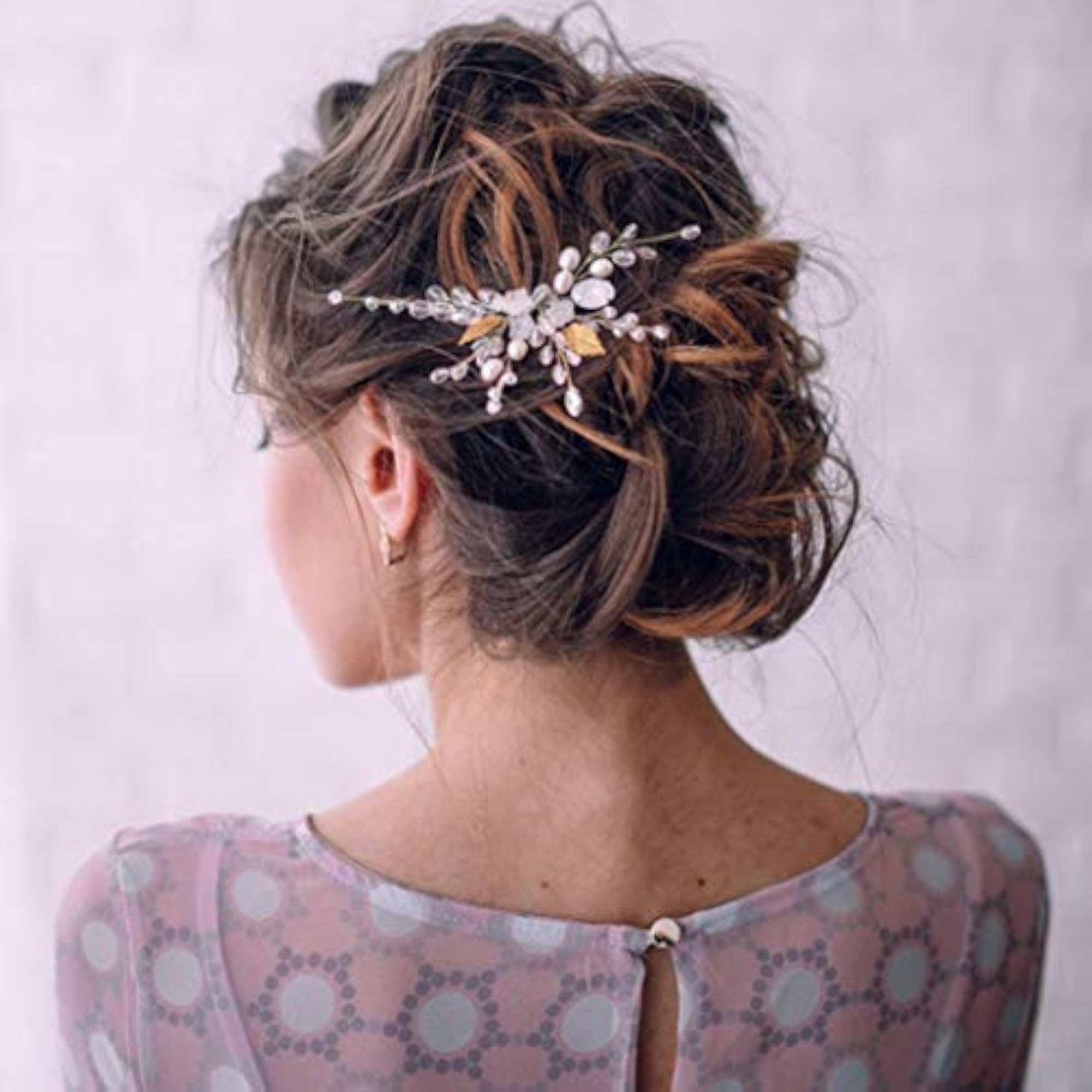 Rhinestone Bridal Hair Piece, Flower Leaf Design